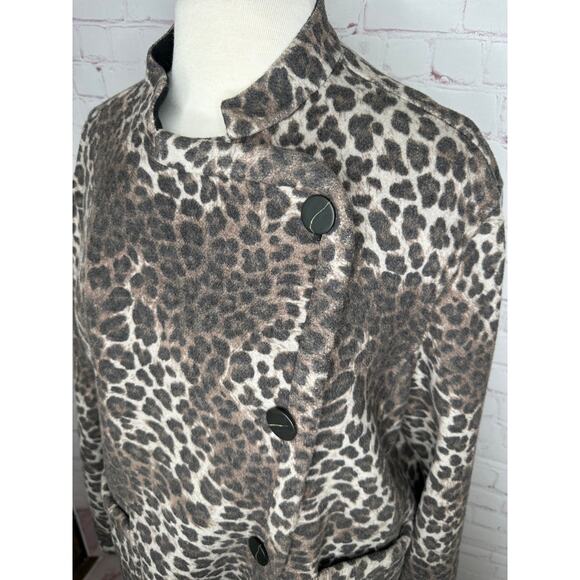 Armani Collezioni Leopard Print Band Collar Jacket Womens 14 Plus Double Faced - Picture 4 of 9
